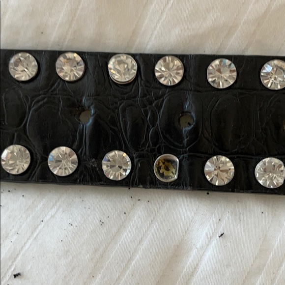 Black Leather Silver Rhinestone Belt Silver Buckle - Picture 6 of 9